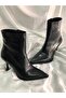 Aura Black Crinkled Leather 8 cm Heel Boots