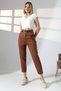 Women's High Waist Brown Suede Pants – Ankle Length with Belt and Pockets
