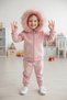 Tak Çıkar Fur Hooded Girls' French Velvet Pink Tracksuit Set