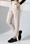Women's Ecru Suede Pants/High Waist Carrot Leg Trendy Pants - 3