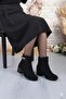 1093 Comfortable Flexible Buckle Detailed Warm Lining 4 cm High Heel Women's Boots