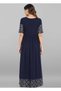 Premium poly crepe dark blue colour women's dress with silver colour sleeves & neck detailing - 5