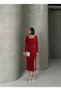 Long Sleeve Midi Length Front Slit Stone Print Fabric Graduation Evening Dress - 7