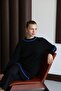 25024 Women's Striped Detail Long Sweater Black - 6
