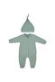 Unisex Water Green Corded Fabric Knotted Beret Jumpsuit with Snap Fasteners - 2