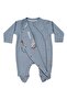 Baby Boy Blue Guitar Teddy Bear Patterned Snap-On Booties Jumpsuit - 3