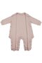 Unisex Beige Corded Fabric Knotted Beret Jumpsuit with Snap Fasteners - 3