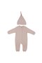 Unisex Beige Corded Fabric Knotted Beret Jumpsuit with Snap Fasteners - 2