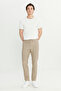 Men's Beige Slim Fit Slim Fit Seersucker Patterned Tie-Waist Travel Casual Trousers with Side Pockets - 3