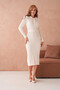 Women's Polo Neck Half-Button Placket Fabric Button Detail Belted Ribbed Knit Dress - 2