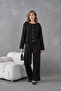 Women's Crew Neck Button Closure Ribbed Knit Jacket Pants Two-Piece Knitwear Set