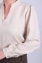 Women's Ecru V-Neck Collar Pleated Detail Elastic Waist Cuffed Blouse Arm-26K001020 - 3