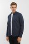 Small Collar Snap Fastener Stretch Fabric Denim Look Long Sleeve Men's Shirt Slim Fit - 5