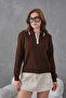 Women's Polo Neck Half Zipper Closure Basic Knitwear Sweater