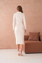 Women's Polo Neck Half-Button Placket Fabric Button Detail Belted Ribbed Knit Dress - 6