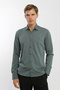 Small Collar Snap Fastener Stretch Fabric Denim Look Long Sleeve Men's Shirt Slim Fit - 4