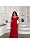 Red String Strap Shoulder Stone Detailed Y Slit Evening Dress - 5