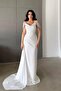 White String Strap Shoulder Stone Detailed Y Slit Evening Dress