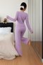 Long Sleeve Button and Lace Detailed Women's Pajama Set - 3