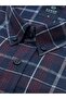 Regular Fit Winter Full Cotton Long Sleeve Buttoned Collar Plaid Navy Blue Shirt 3867L - 2