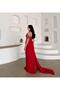 Red String Strap Shoulder Stone Detailed Y Slit Evening Dress - 7