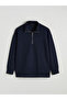 Navy Blue Mock Neck Women's Sweatshirt