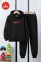 3 İplik K Hooded Kangaroo Pocket Winter Sh Fleece-Lined Print Detailed Boys' Tracksuit Set