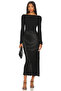 Women's Black Wide Boat Neck Long Sleeve Bodycon Stretchy Sandy Fabric Basic Bodysuit - 4