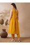 Mustard Floral Embroidered Pleated Kurta and Pants Set - 3