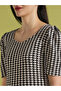 Black Houndstooth Print Sweetheart Neck Top - 4