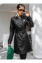 Black Midi Faux Leather Trench Coat - 4
