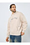 Men Beige Oversized Zen Mode Print Fleece Hoodie - 3