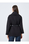 Black Wool Like Belted Wrap Coat - 5