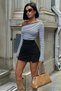Black and White Striped Natural Viscose Long Sleeve Blouse 8026 - 2