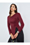 Solid Irregular Neck Slit Hem Long Sleeve Top