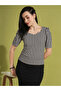 Black Houndstooth Print Sweetheart Neck Top