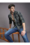 Men Olive Checked Slim Fit Shirt