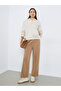 Beige Quarter Zip Solid Hoodie - 2