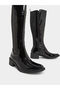 Black Patent Knee-High Boots with Gusset - 4