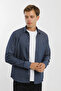 Small Collar Snap Fastener Stretch Fabric Denim Look Long Sleeve Men's Shirt Slim Fit