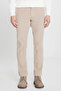 Men's Beige Slim Fit Slim Fit Velvet Tie Waist Side Pocket Stretchy Trousers