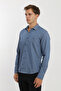 Small Collar Snap Fastener Stretch Fabric Denim Look Long Sleeve Men's Shirt Slim Fit - 7