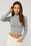 Women's Grey Melange Half Turtleneck Long Sleeve Crop Blouse - 3