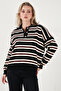 Striped Oversized Fit Buttoned Polo Neck Sweater Polo Neck Sweater 4615259 - 7