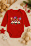 New Year Christmas Printed Cotton Long Sleeve Snap Fastener Baby Red Bodysuit Undershirt Jumpsuit