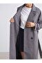 Vision Gray Jacket Collar Oversized Women's Cashmere Coat - 7