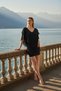 Lario V-Neck Layered Chiffon Black Sequined Mini Dress