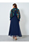 Navy Blue Floral Print Chiffon Maxi Dress - 4