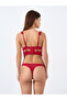 Embroidery Lace Patchwork Mesh Tie Front Wired Bra with Thong Set - 6