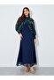 Navy Blue Floral Print Chiffon Maxi Dress